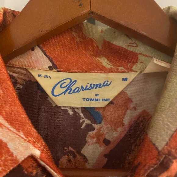 VINTAGE 70S CHARISMA BY TOWNLINE SHORT SLEEVE SHIRT PEACH 100% POLYESTER SIZE M - Picture 2 of 8